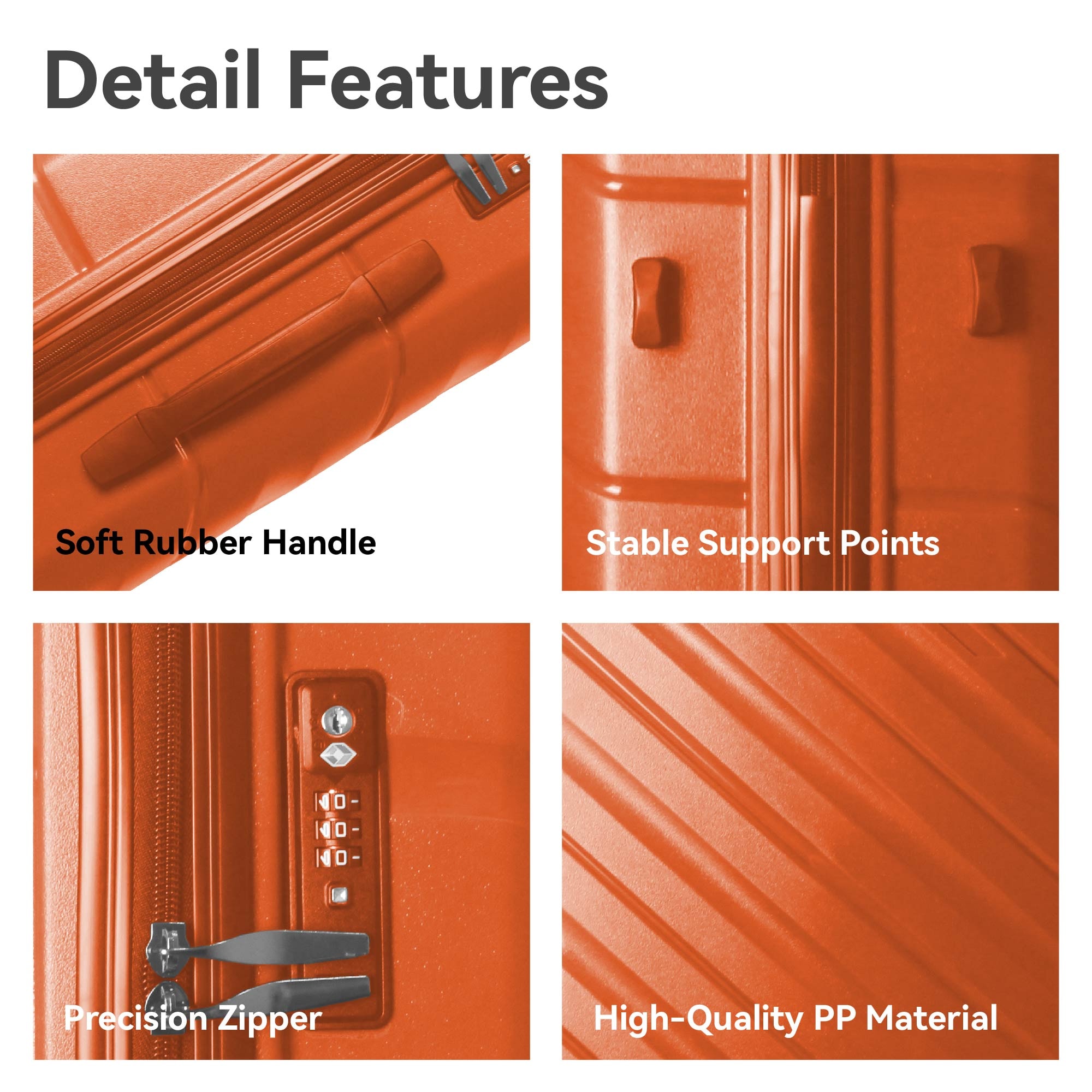 3-Piece Luggage Sets (20", 24", 28"), Suitcase With Wheels, Hardside Suitcase With Four Spinner Wheels And Scratch-Resistant Surface, Orange_voghion.com